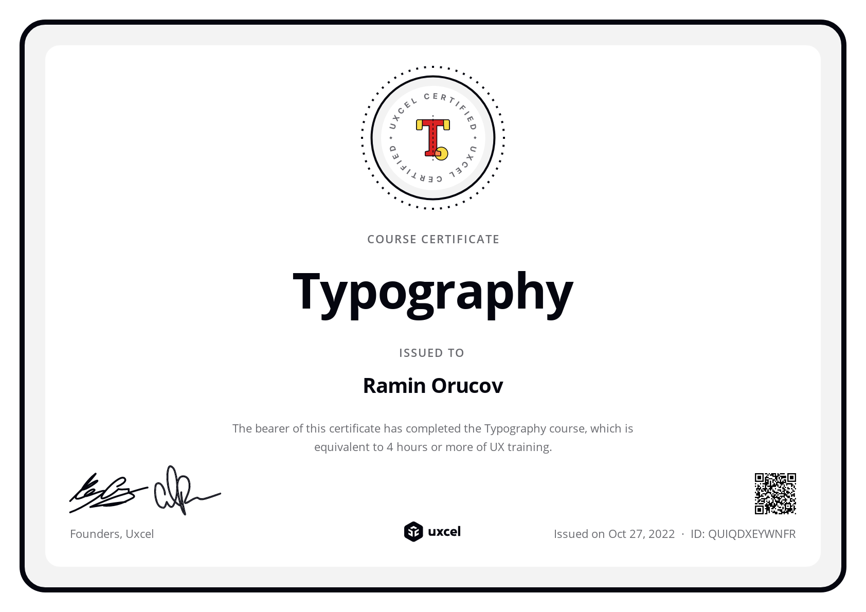 Ramin Orucov's certificate